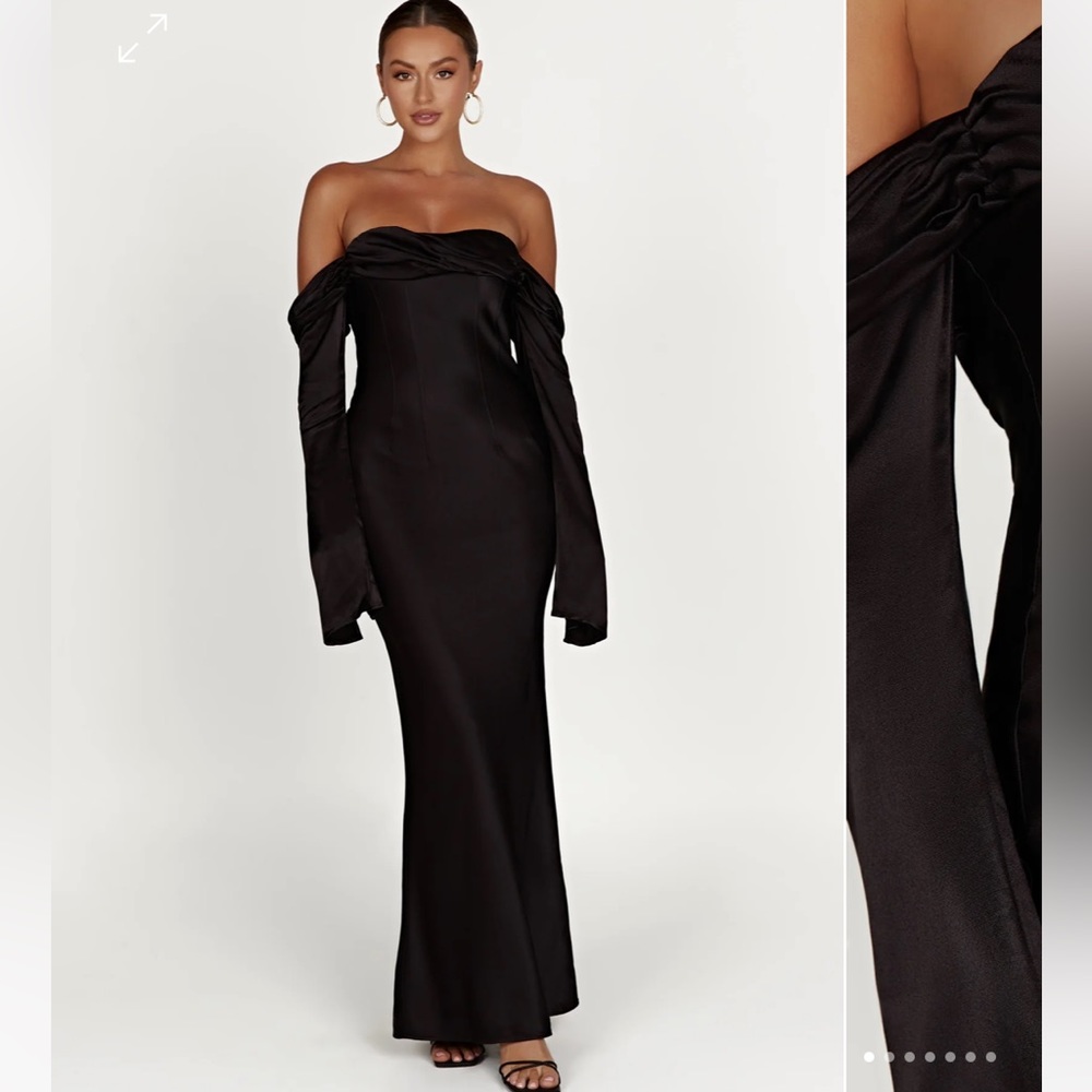 MESHKI Giselle Off Shoulder Cowl Neck Maxi Dress - Black